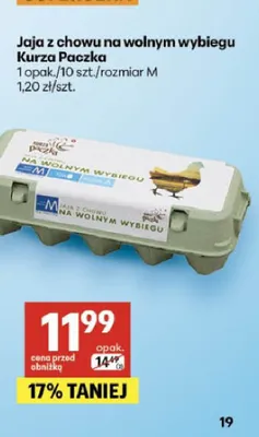Jaja z chowu na wolnym wybiegu Kurza Paczka promocja w Delikatesy Centrum