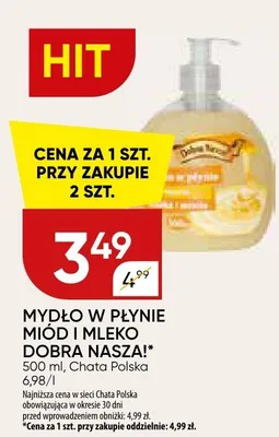 Mydło w płynie miód i mleko promocja w Chata Polska
