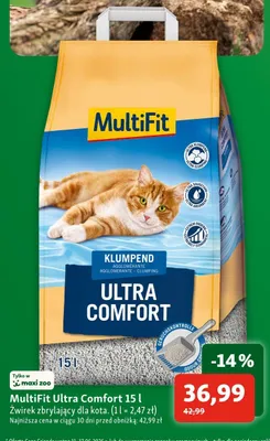 Żwirek zbrylający dla kota MultiFit Ultra Comfort promocja w MAXI ZOO
