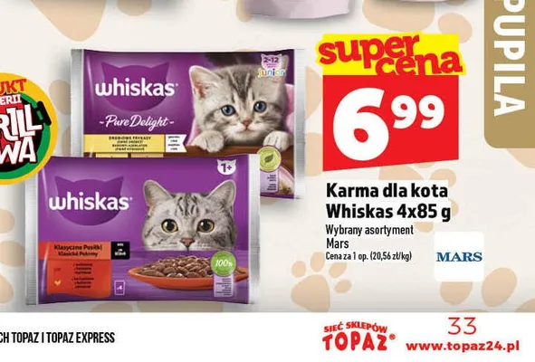 Karma dla kota Pure Delight Whiskas 4-pak 85g promocja w TOPAZ