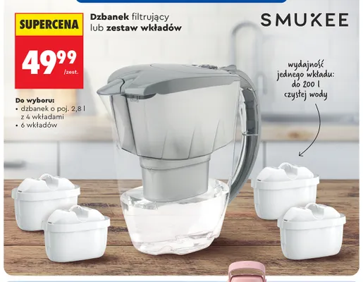 Dzbanek filtrujący Smukee z 4 wkładami 2,8 l promocja w Biedronka