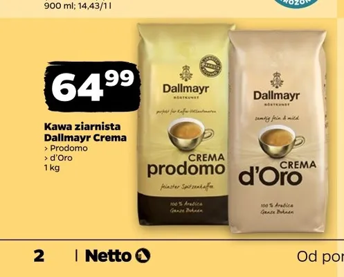 Kawa ziarnista Dallmayr Crema Prodomo promocja w Netto