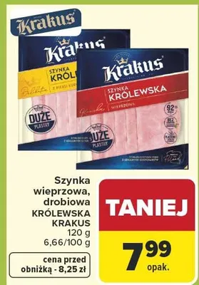 Szynka wieprzowa, drobiowa, królewska krakus promocja w Carrefour Market