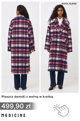 Płaszcz damski z wełną w kratkę Medicine promocja w Medicine