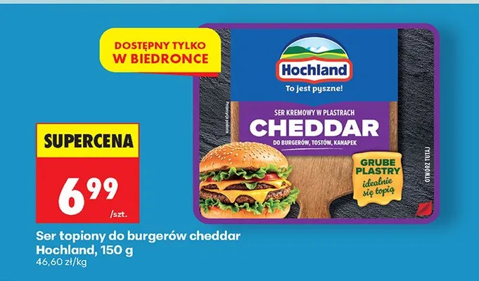 Ser topiony do burgerów cheddar w plastrach Hochland promocja w Biedronka