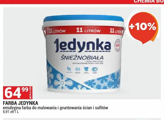 Farba emulsyjna Jedynka Śnieżnobiała promocja w Merkury Market