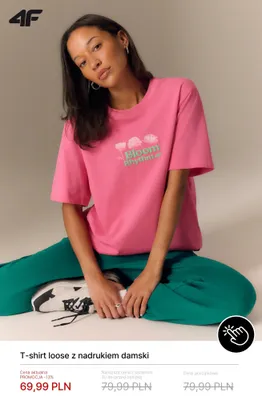T-shirt loose z nadrukiem damski 4F promocja w 4F