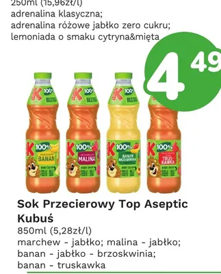 Sok przecierowy Kubuś Top Aseptic marchew-jabłko promocja w Limonka
