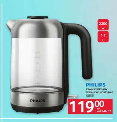 Czajnik szklany seria 5000 HD9339/80 Philips promocja w Selgros