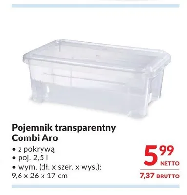 Pojemnik transparentny Combi Aro z pokrywą 2,5l 9,6x26x17cm promocja w Makro