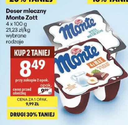 Deser mleczny Monte Zott 4-pak promocja w Delikatesy Centrum