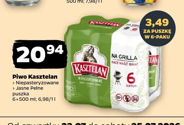 Piwo Kasztelan Jasne Pełne 6-pak 500 ml promocja w Netto