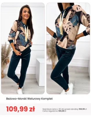 Komplet welurowy beżowo-morski ModnaKiecka promocja w Modna Kiecka