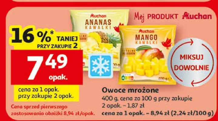 Owoce mrożone Ananas, Mango promocja w Auchan