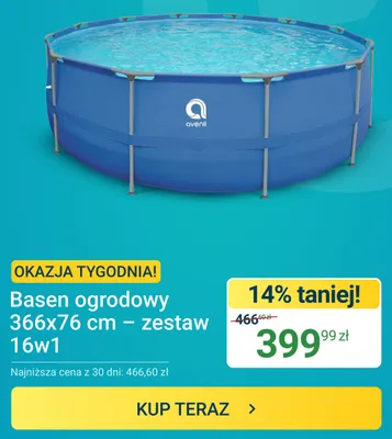 Basen ogrodowy Avenli 366x76cm zestaw 16w1 promocja w ERLI