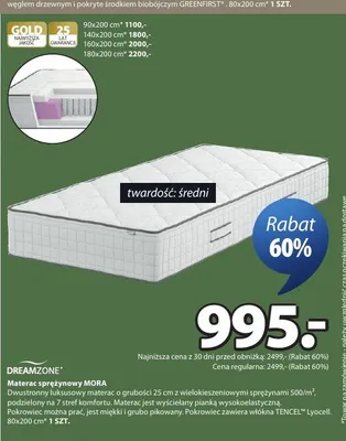 Materac sprężynowy DREAMZONE MORA 80x200cm promocja w Jysk