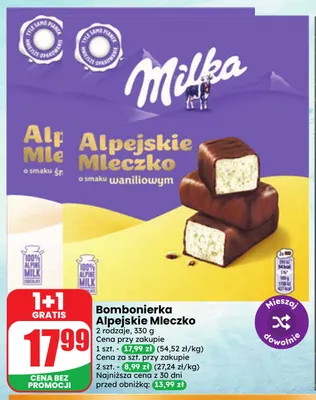 Bombonierka Alpejskie Mleczko o smaku waniliowym Milka promocja w Dino