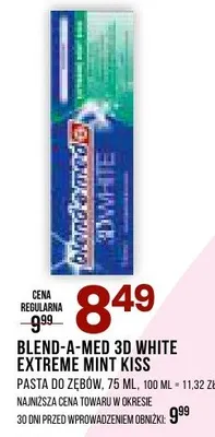 Pasta do zębów 3D White Extreme Mint Kiss promocja w Drogerie Natura