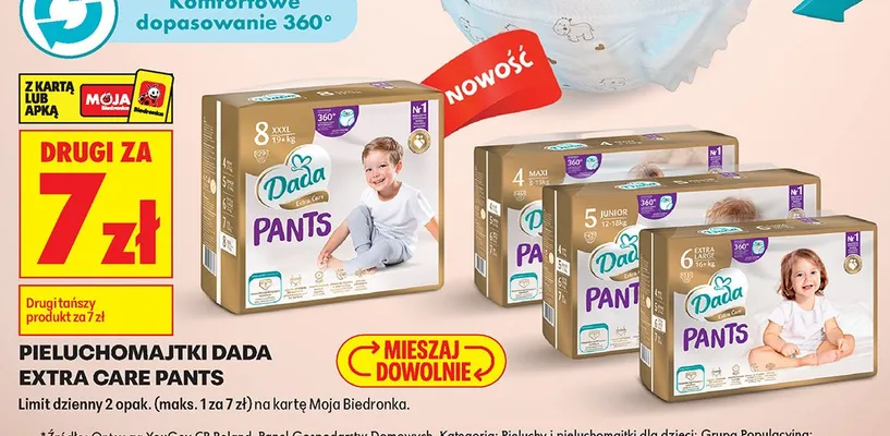 Pieluchomajtki Extra Care Pants DRUGIE ZA 7 ZŁ promocja w Biedronka