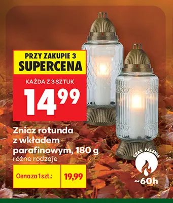 Znicz rotunda z wkładem parafinowym 180 g promocja w Biedronka