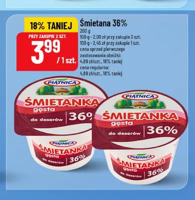 Śmietana 36% Piątnica promocja w POLOmarket