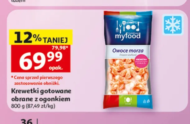 Krewetki gotowane obrane z ogonkiem myfood promocja w Auchan