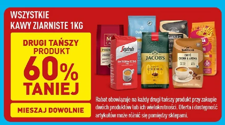 Wszystkie kawy ziarniste 1 kg DRUGA -60% promocja w Aldi