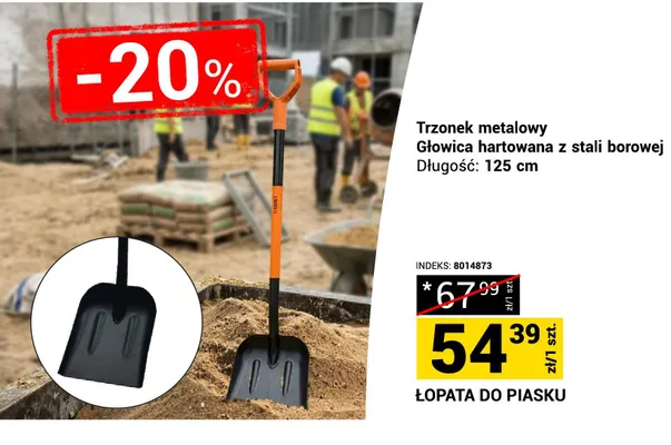 Łopata do piasku trzonek metalowy głowica hartowana z stali borowej 125cm promocja w Merkury Market
