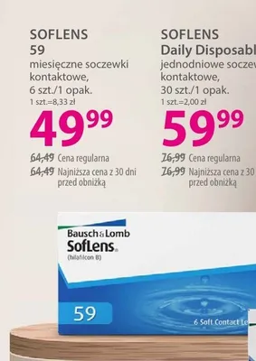 Miesięczne soczewki kontaktowe SofLens 59 promocja w Hebe