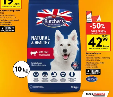 Karma dla psa BUTCHER'S Natural & Healthy z wołowiną promocja w Intermarche