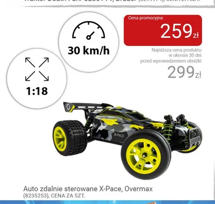Auto zdalnie sterowane X-Pace Overmax 1:18 promocja w Smyk