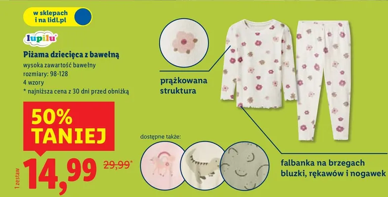 Piżama dziecięca z bawełną Lupilu promocja w Lidl