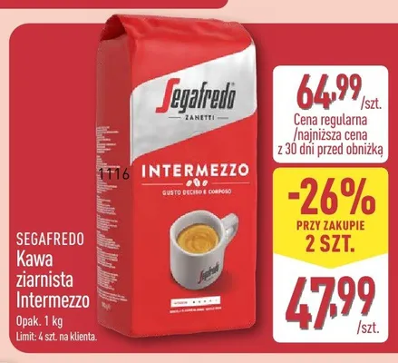 Kawa ziarnista SEGAFREDO Intermezzo promocja w Aldi