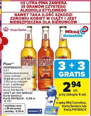 Piwo butelka bezwrotna różne rodzaje promocja w Carrefour