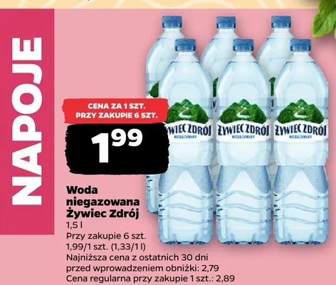 Woda niegazowana Żywiec Zdrój promocja w Netto