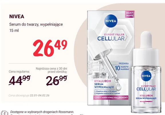 Serum do twarzy, wypełniające Cellular Expert Filler Hyaluron promocja w Rossmann