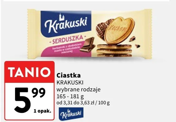 Ciastka Krakuski Serduszka wybrane rodzaje promocja w Intermarche