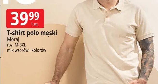 T-shirt polo męski Moraj roz. M-3XL mix wzorów i kolorów promocja w Leclerc