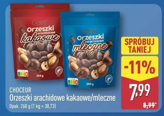 Orzeszki arachidowe kakaowe/mleczne promocja w Aldi