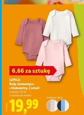 Body niemowlęce z biobawełny 3-pak Lupilu promocja w Lidl