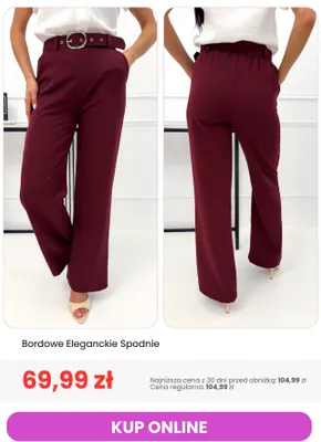 Bordowe eleganckie spodnie promocja w Modna Kiecka