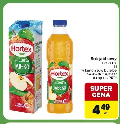 Sok jabłkowy Hortex w butelce promocja w Carrefour Express