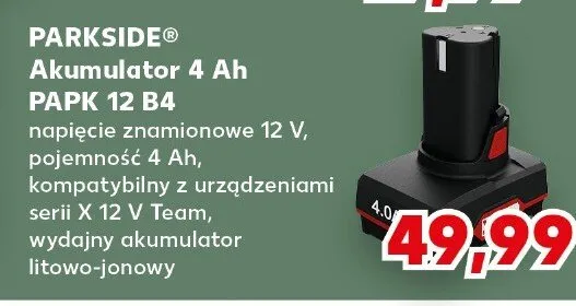 Akumulator 4Ah Parkside PAPK 12 B4 promocja w Kaufland