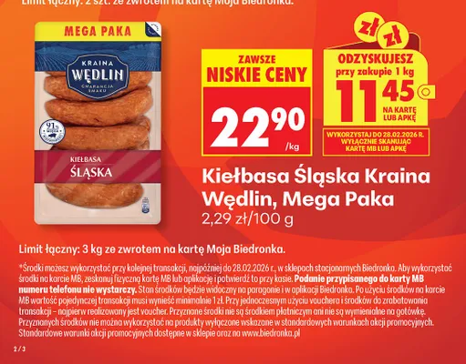 Kiełbasa Śląska, Mega Paka promocja w Biedronka