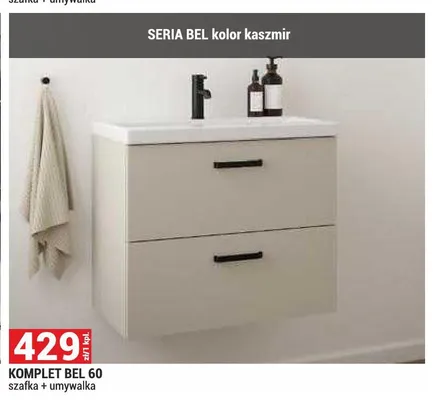 Komplet Bel 60 szafka + umywalka Seria Bel kolor kaszmir promocja w Merkury Market