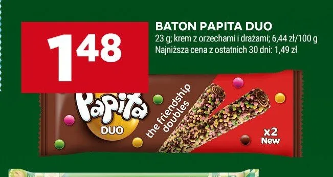 Baton Papita Duo krem z orzechami i drażami promocja w Stokrotka