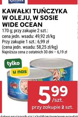 Kawałki tuńczyka w sosie własnym Wide Ocean promocja w Stokrotka