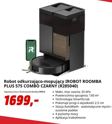 Robot odkurzająco-mopujący iRobot Roomba Plus 575 Combo czarny R285040 promocja w Media Markt