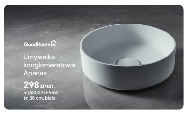Umywalka konglomeratowa GoodHome Apanas biała promocja w Castorama