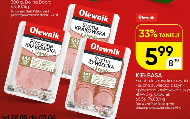 Kiełbasa sucha żywiecka z szynki Olewnik promocja w Chata Polska